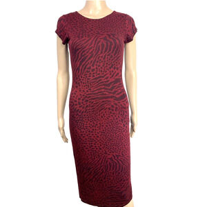 Missguided Dress Womens Small Red Black Bodycon Stretch Pullover Tiger Print